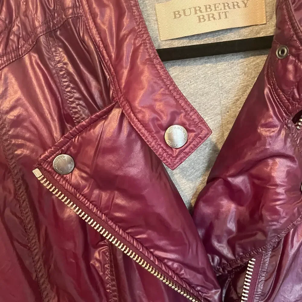Burberry Brit Quilted Jacket Motorcycle Moto Plum Gunmetal Hardware US 14 - Picture 2 of 16